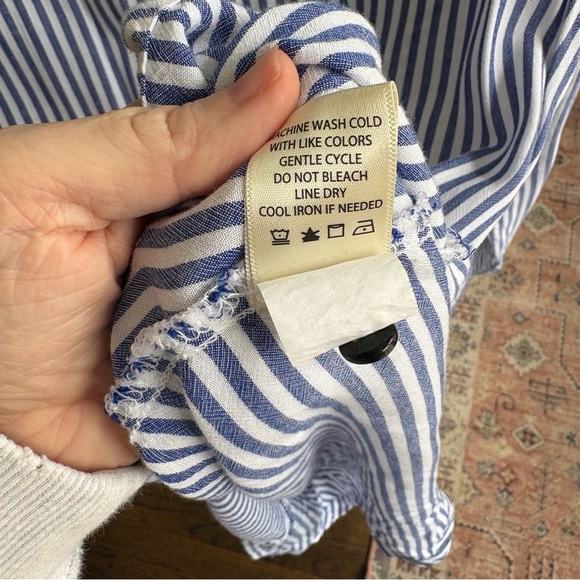 Max Studio Blue and White Striped Button Down Tunic Shirt - Picture 6 of 8